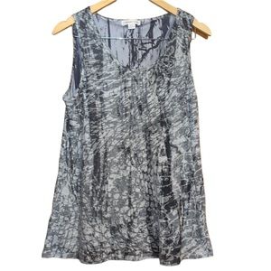 •COLDWATER CREEK•GRAY ABSTRACT PLEATED&SCOOPNECK TANK TOP BLOUSE SIZE MED(8-10)